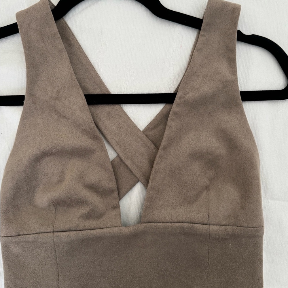 Wilfred Taupe Suede-Look Crisscross Crop Top